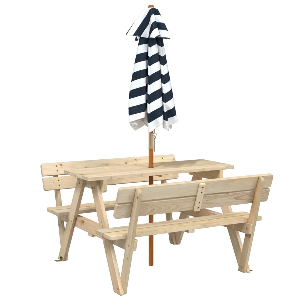 Tavolo da Picnic per 4 Bambini con Ombrellone Legno di Abete | homemem39
