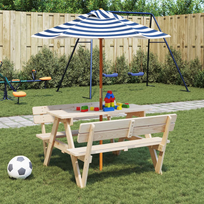Tavolo da Picnic per 4 Bambini con Ombrellone Legno di Abete | homemem39