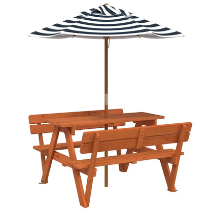 Tavolo da Picnic per 4 Bambini con Ombrellone Legno di Abete | homemem39