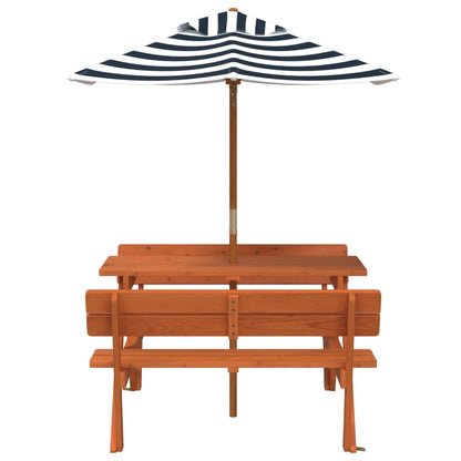 Tavolo da Picnic per 4 Bambini con Ombrellone Legno di Abete | homemem39