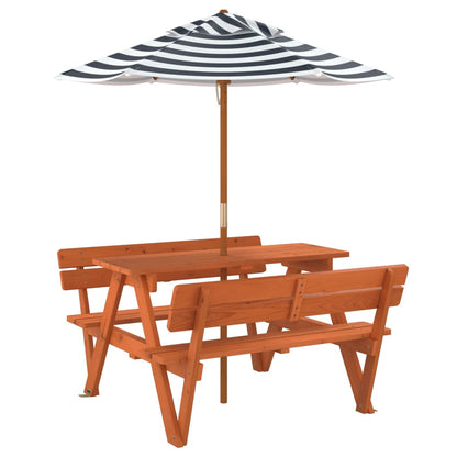 Tavolo da Picnic per 4 Bambini con Ombrellone Legno di Abete | homemem39