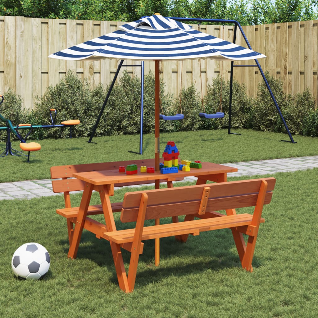 Tavolo da Picnic per 4 Bambini con Ombrellone Legno di Abete | homemem39
