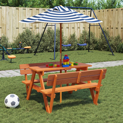 Tavolo da Picnic per 4 Bambini con Ombrellone Legno di Abete | homemem39