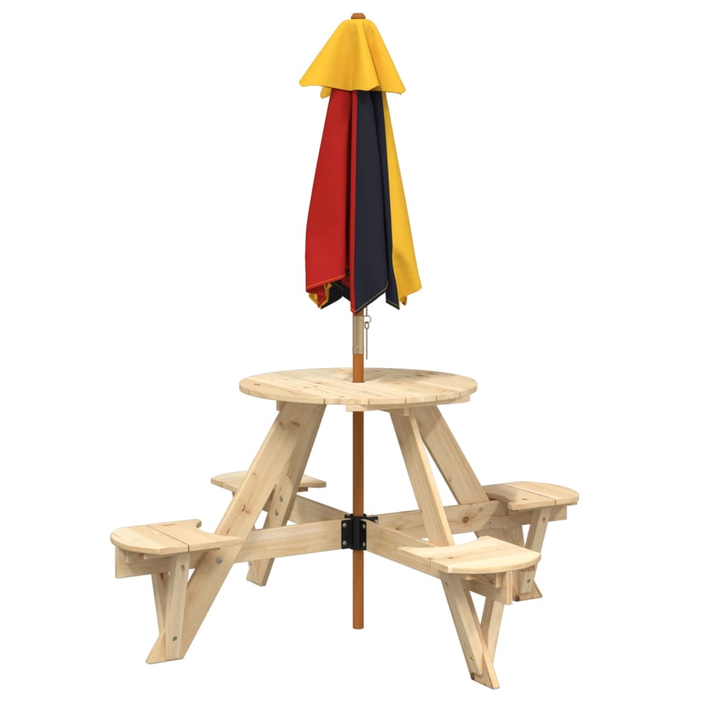 Tavolo Picnic per 4 Bambini con Ombrellone Rotondo Legno Abete