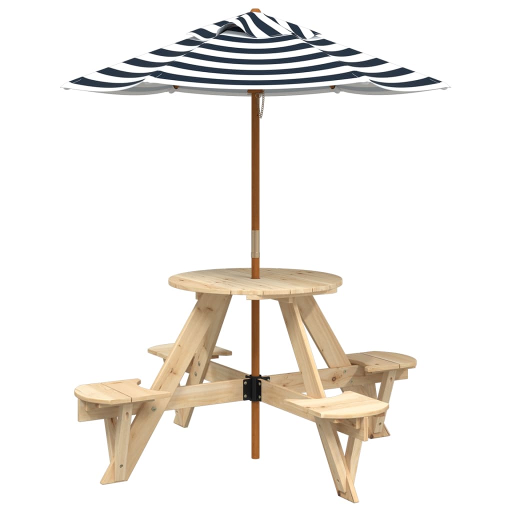 Tavolo Picnic per 4 Bambini con Ombrellone Rotondo Legno Abete | homemem39