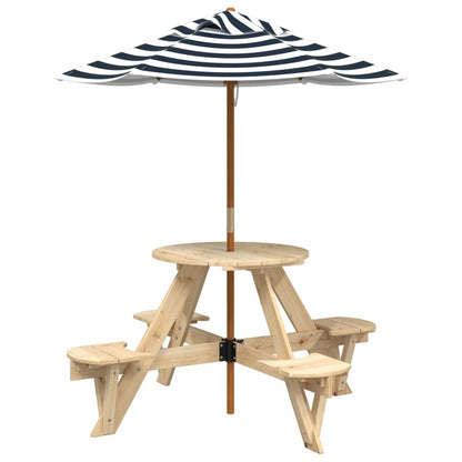 Tavolo Picnic per 4 Bambini con Ombrellone Rotondo Legno Abete | homemem39