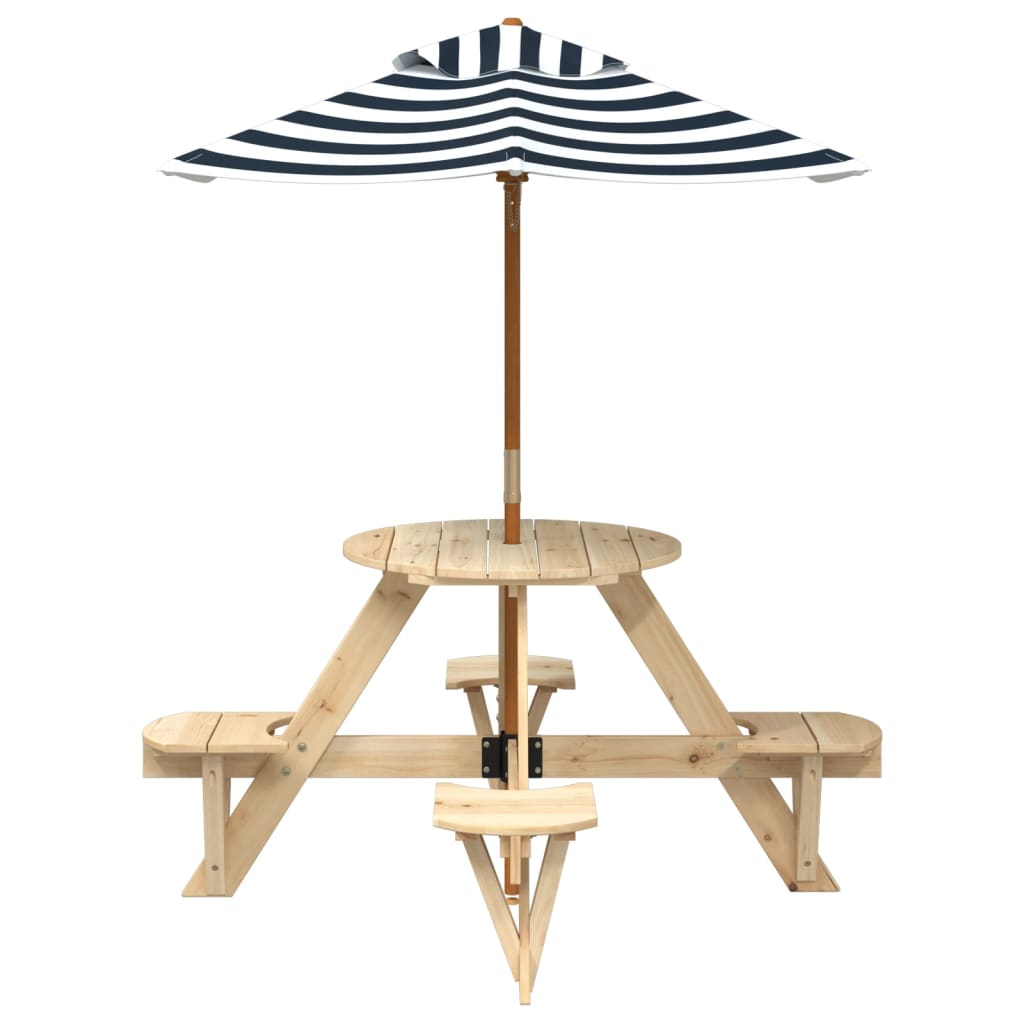 Tavolo Picnic per 4 Bambini con Ombrellone Rotondo Legno Abete | homemem39