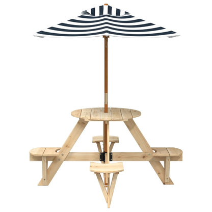Tavolo Picnic per 4 Bambini con Ombrellone Rotondo Legno Abete | homemem39