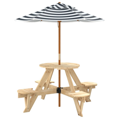 Tavolo Picnic per 4 Bambini con Ombrellone Rotondo Legno Abete | homemem39