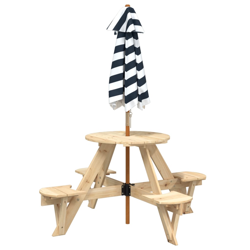 Tavolo Picnic per 4 Bambini con Ombrellone Rotondo Legno Abete | homemem39