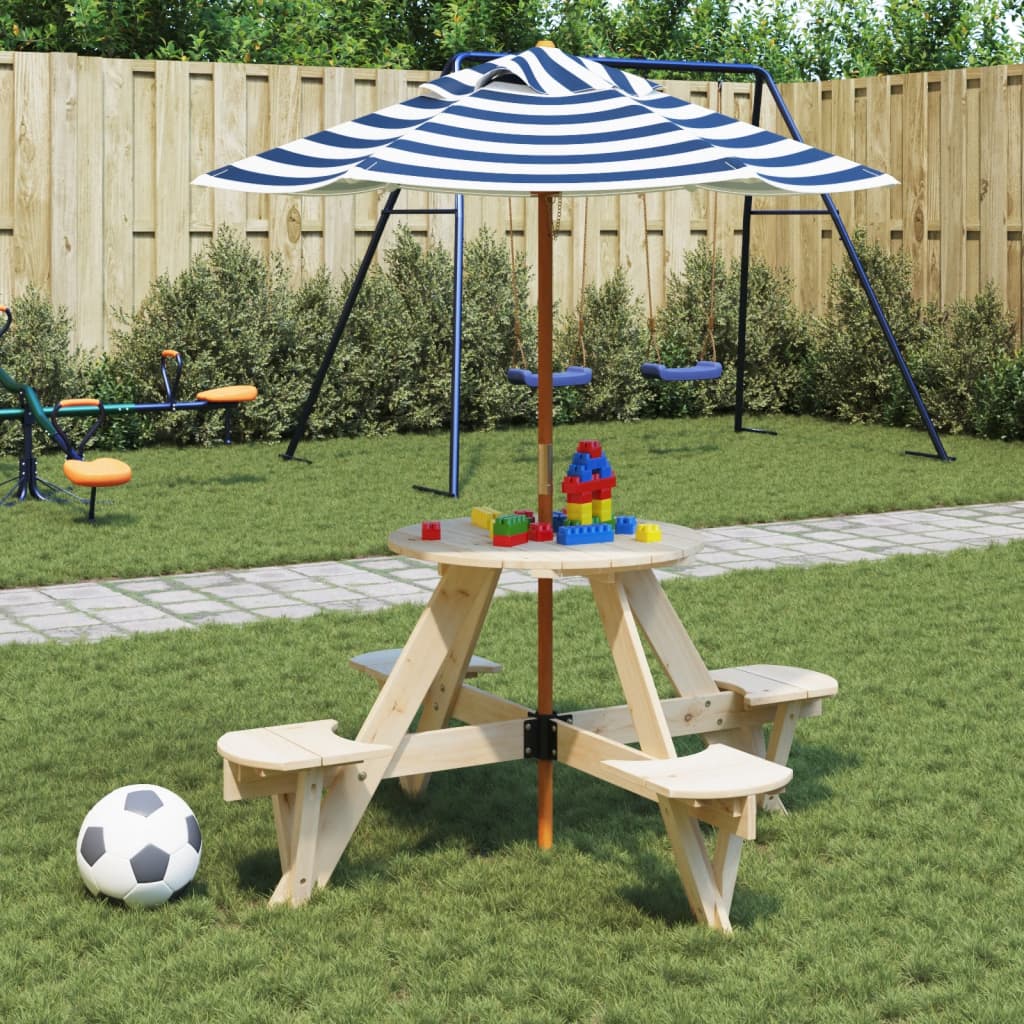 Tavolo Picnic per 4 Bambini con Ombrellone Rotondo Legno Abete | homemem39