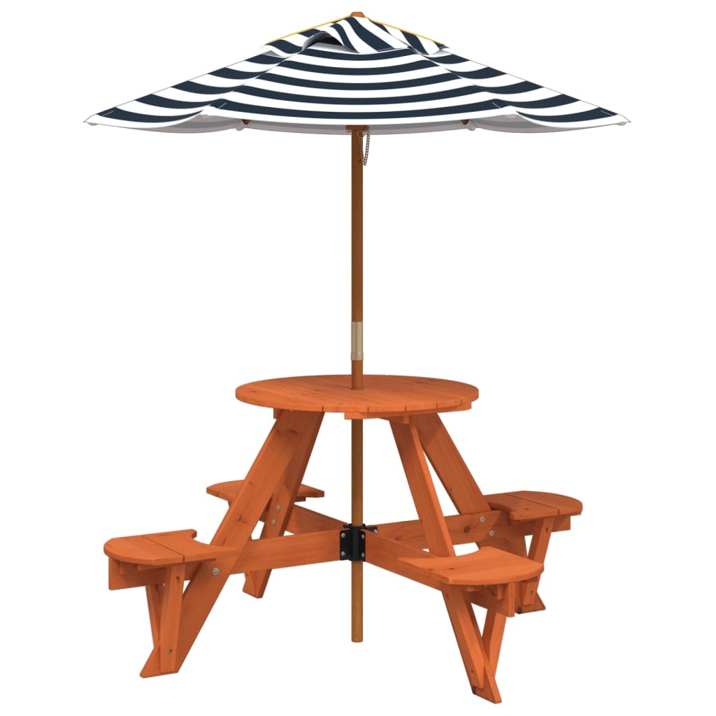 Tavolo Picnic per 4 Bambini con Ombrellone Rotondo Legno Abete | homemem39