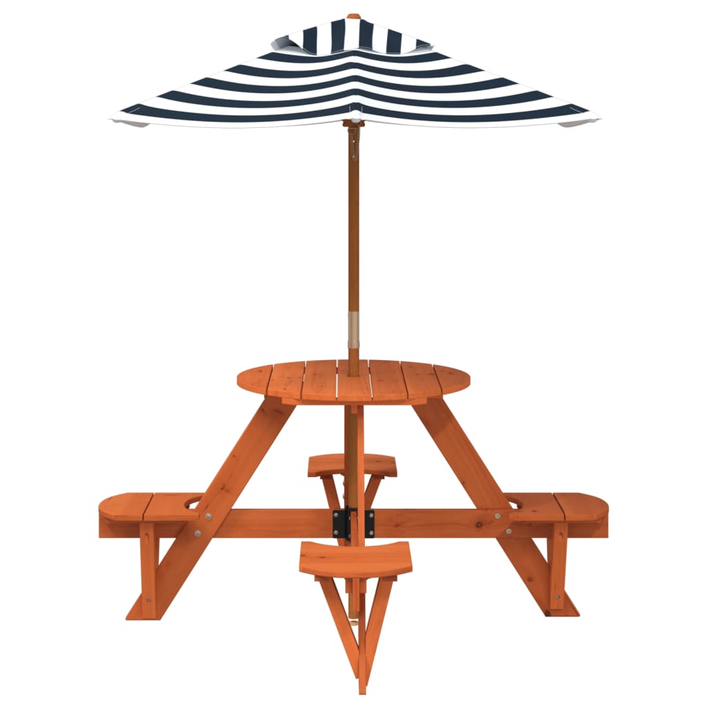 Tavolo Picnic per 4 Bambini con Ombrellone Rotondo Legno Abete | homemem39
