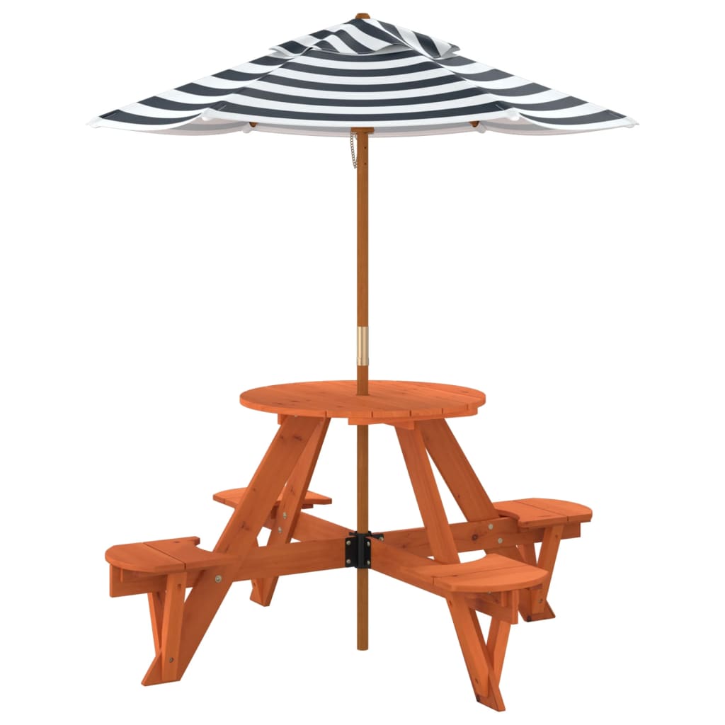 Tavolo Picnic per 4 Bambini con Ombrellone Rotondo Legno Abete | homemem39