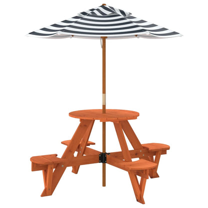 Tavolo Picnic per 4 Bambini con Ombrellone Rotondo Legno Abete | homemem39