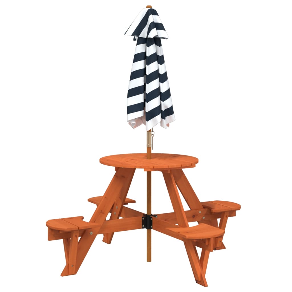 Tavolo Picnic per 4 Bambini con Ombrellone Rotondo Legno Abete | homemem39
