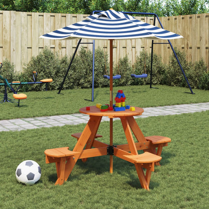 Tavolo Picnic per 4 Bambini con Ombrellone Rotondo Legno Abete | homemem39