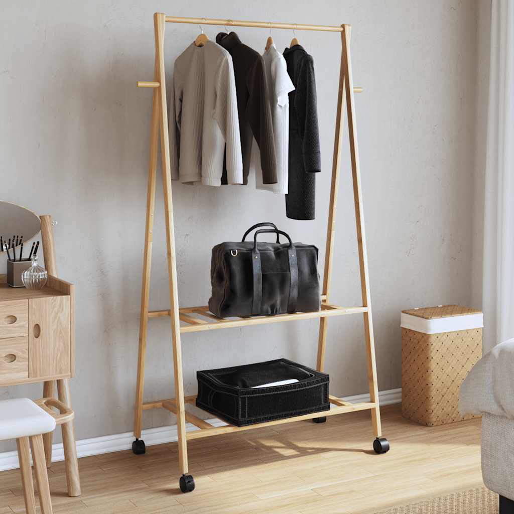 Appendiabiti con Ripiani e Ruote 96x45,5x155,5 cm in Bambù | homemem39
