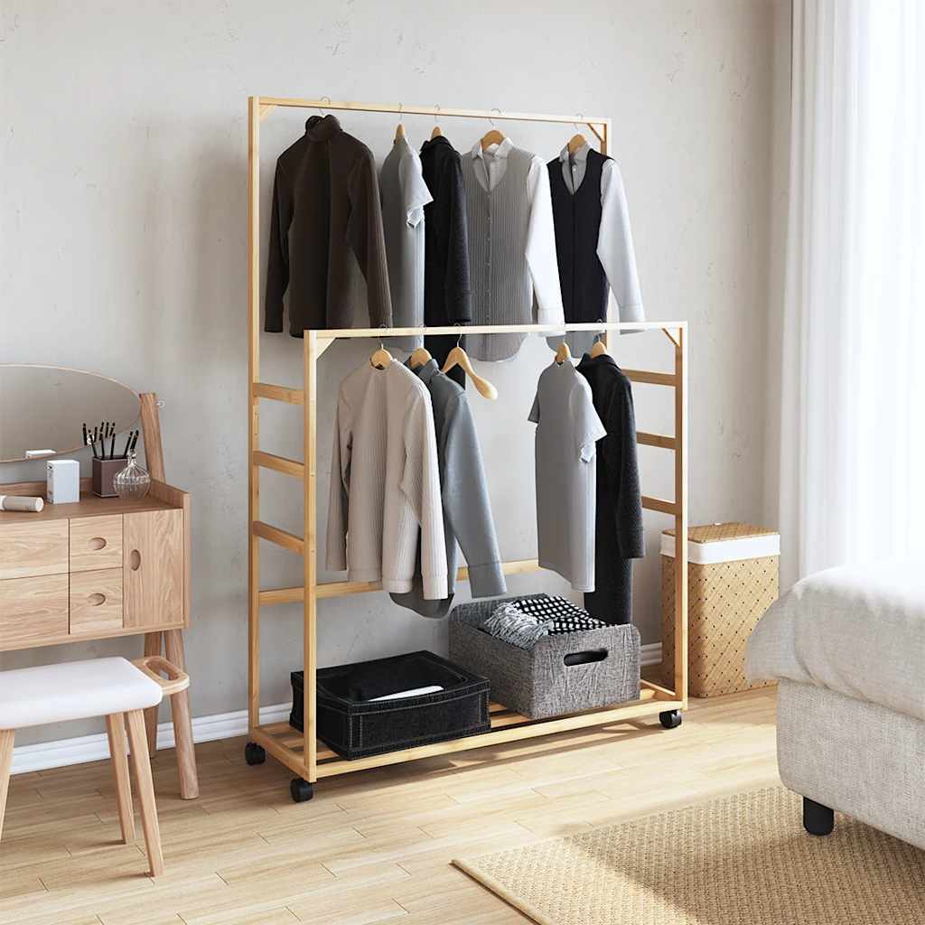 Appendiabiti con Ripiani e Ruote 90x35x155 cm in Bambù | homemem39