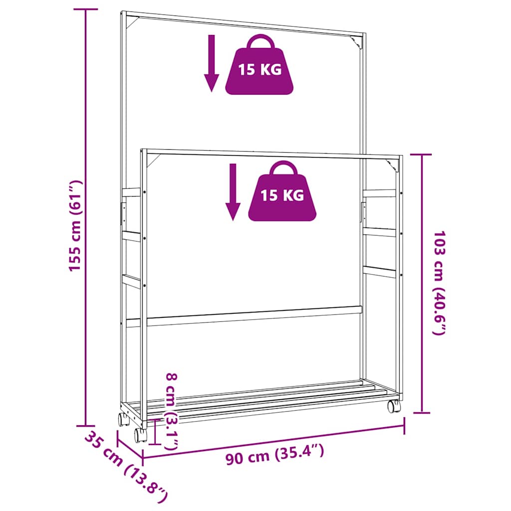 Appendiabiti con Ripiani e Ruote 90x35x155 cm in Bambù | homemem39