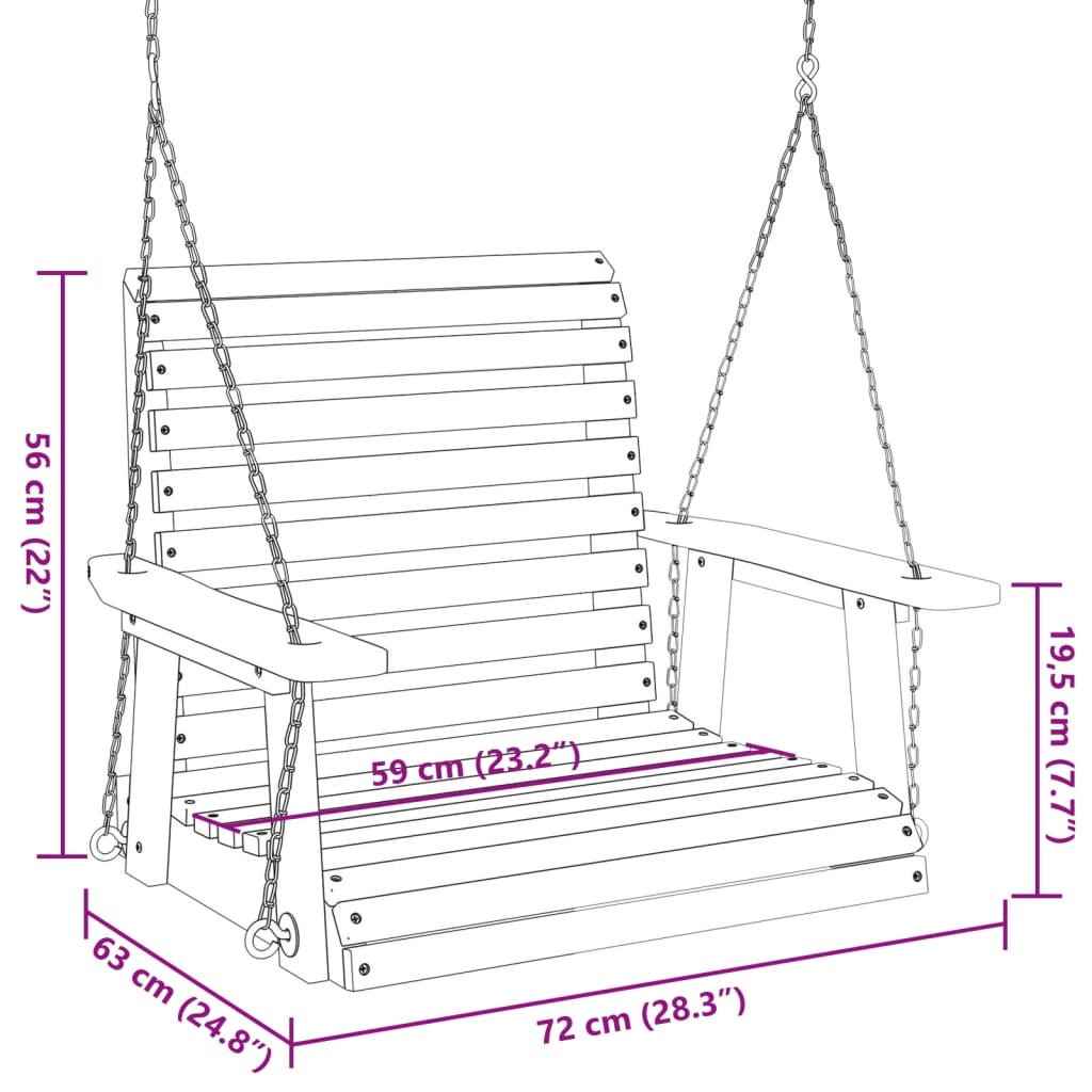 Dondolo da Giardino Catene in Metallo Nero in Legno di Abete - homemem39