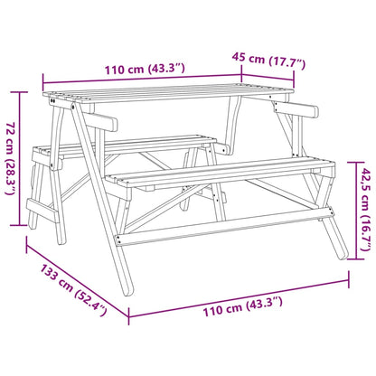 Tavolo da Picnic con Panche in Legno Abete 2-in-1 Convertibile