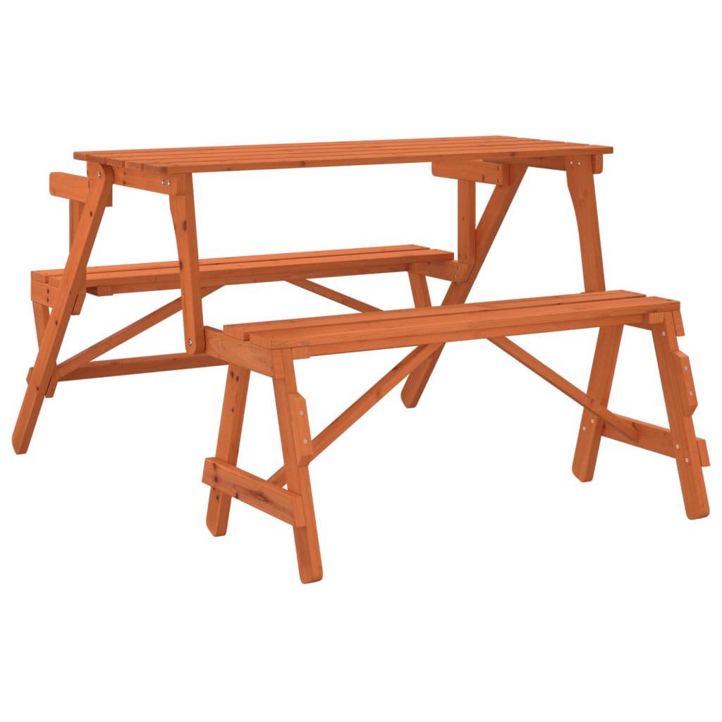 Tavolo da Picnic con Panche in Legno Abete 2-in-1 Convertibile