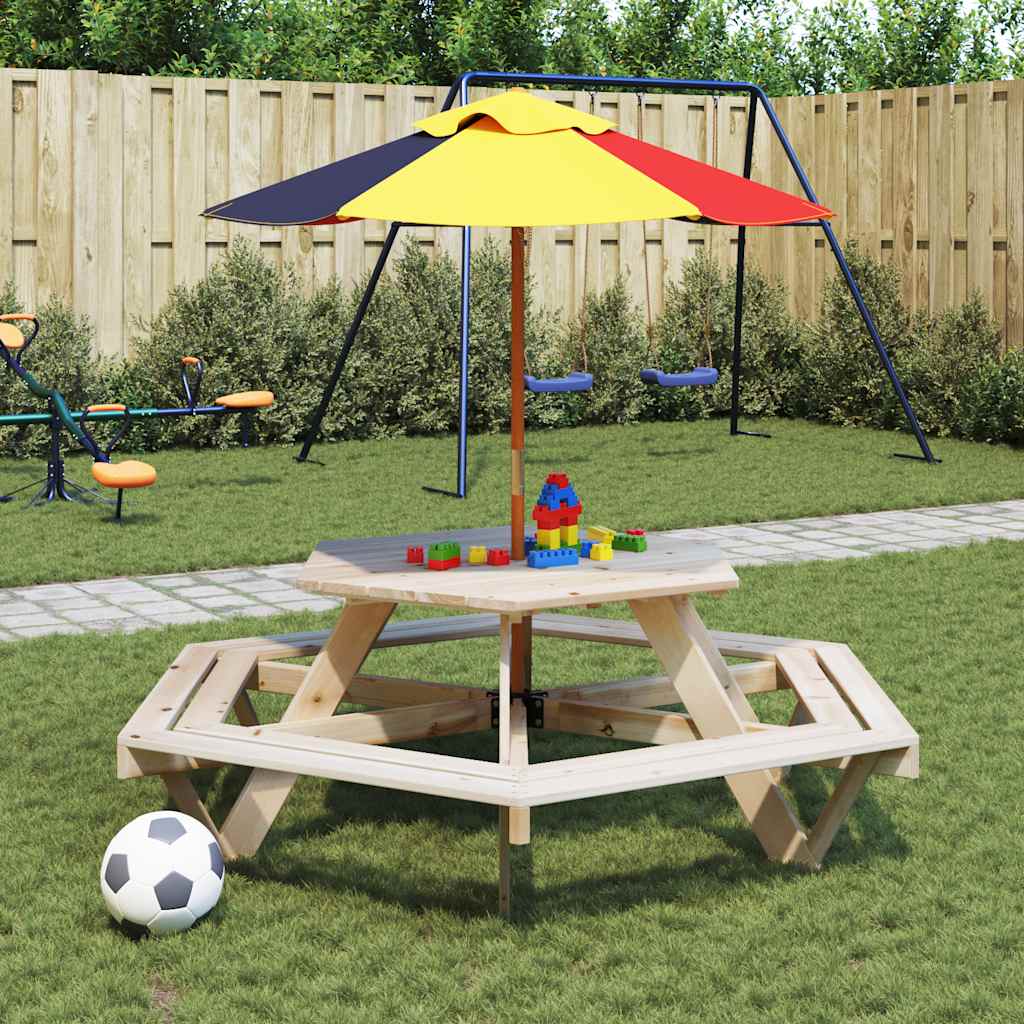 Tavolo da Picnic per 6 Bambini con Panche Esagonale Legno Abete | homemem39