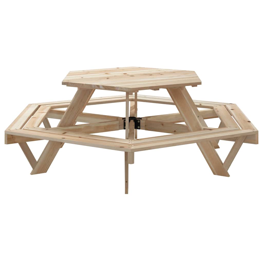 Tavolo da Picnic per 6 Bambini con Panche Esagonale Legno Abete | homemem39