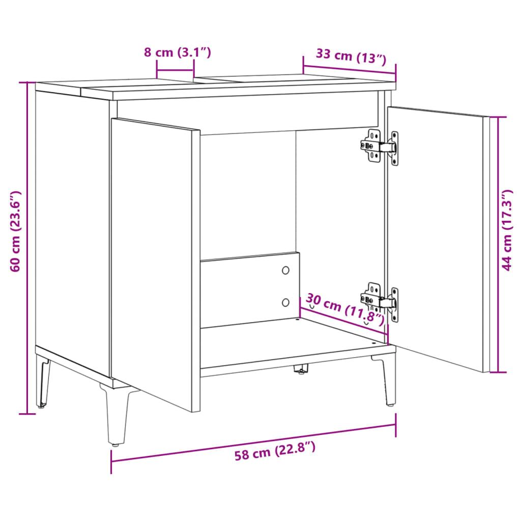 Mobile Lavabo Rovere Sonoma 58x33x60 cm in Legno Multistrato - homemem39