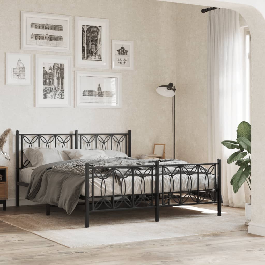 Giroletto con Testiera e Pediera Metallo Nero 150x200 cm | homemem39