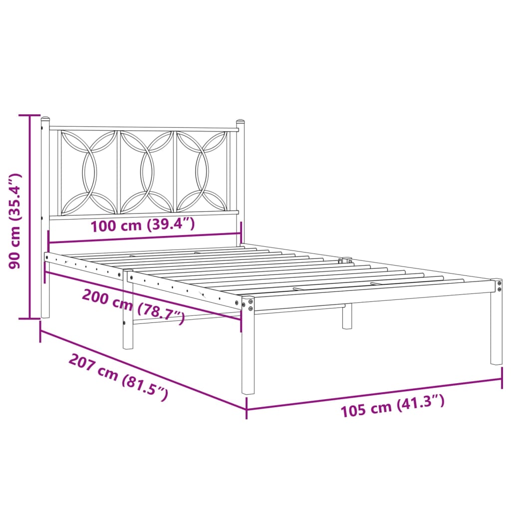 Giroletto con Testiera Metallo Bianco 100x200 cm | homemem39