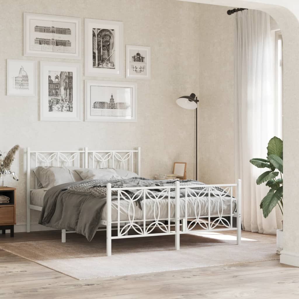 Giroletto con Testiera e Pediera Metallo Bianco 140x190 cm - homemem39