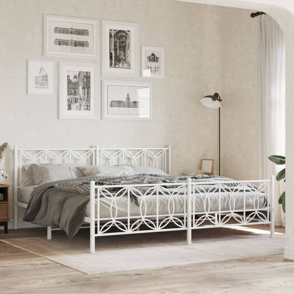 Giroletto con Testiera e Pediera Metallo Bianco 200x200 cm | homemem39