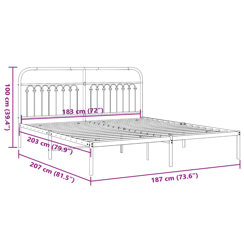 Giroletto con Testiera in Metallo Nero 183x203 cm | homemem39
