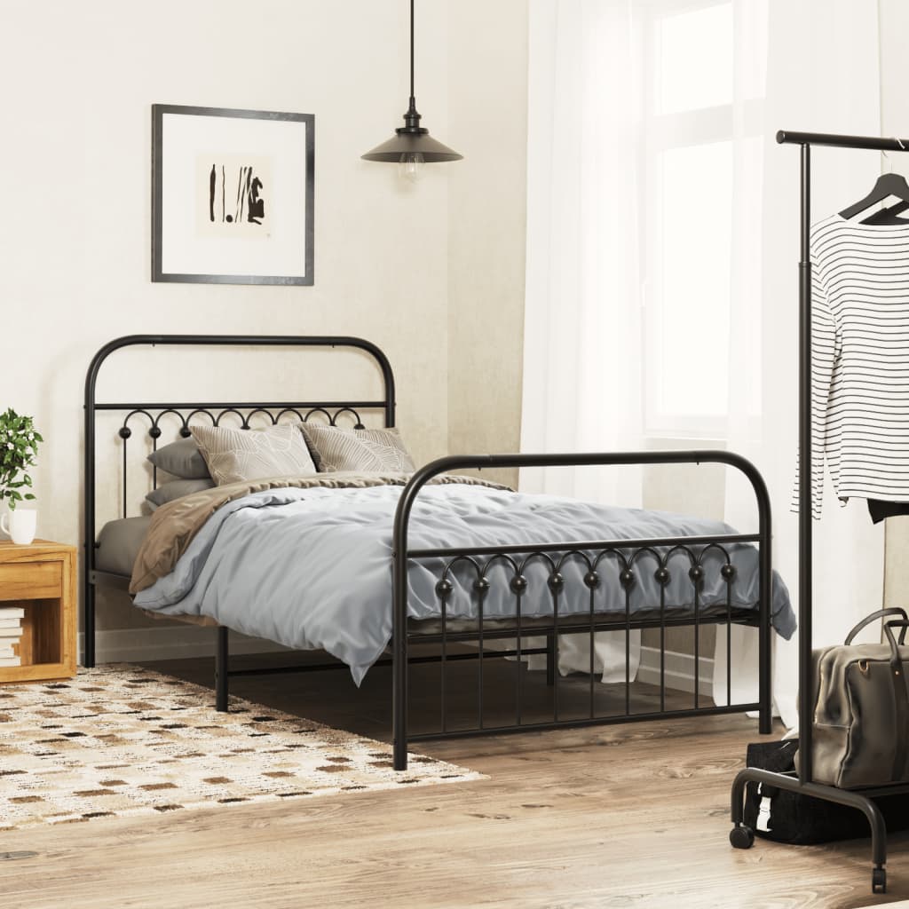 Giroletto con Testiera e Pediera Metallo Nero 100x200 cm | homemem39