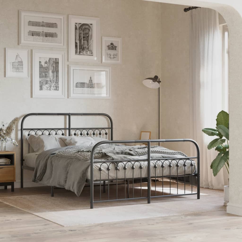 Giroletto con Testiera e Pediera Metallo Nero 140x190 cm | homemem39