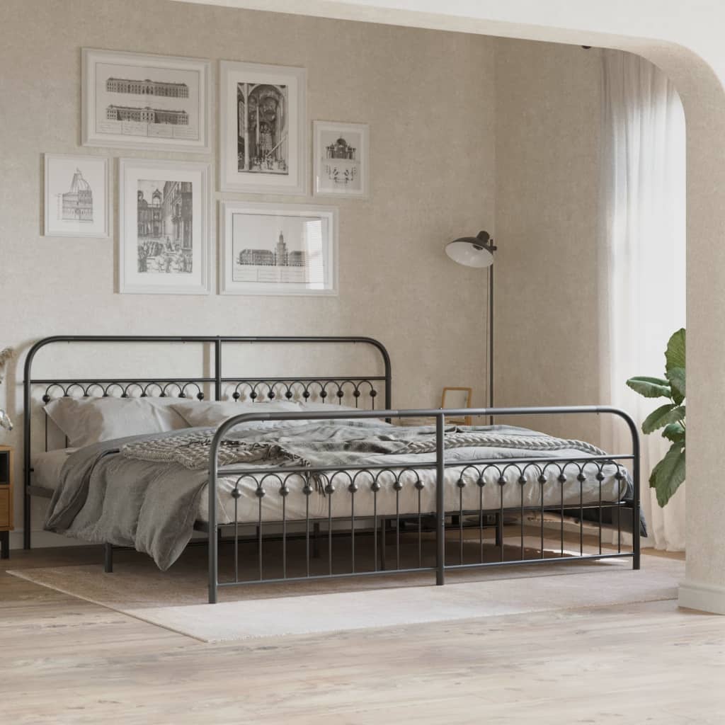 Giroletto con Testiera e Pediera Metallo Nero 193x203 cm | homemem39
