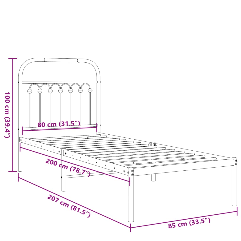 Giroletto con Testiera Metallo Bianco 80x200 cm | homemem39