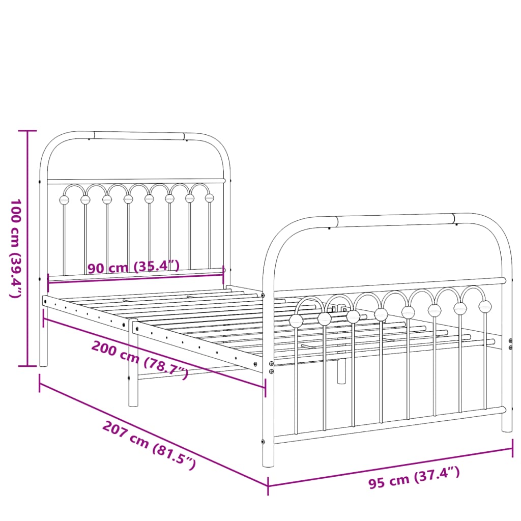 Giroletto con Testiera e Pediera Metallo Bianco 90x200 cm | homemem39
