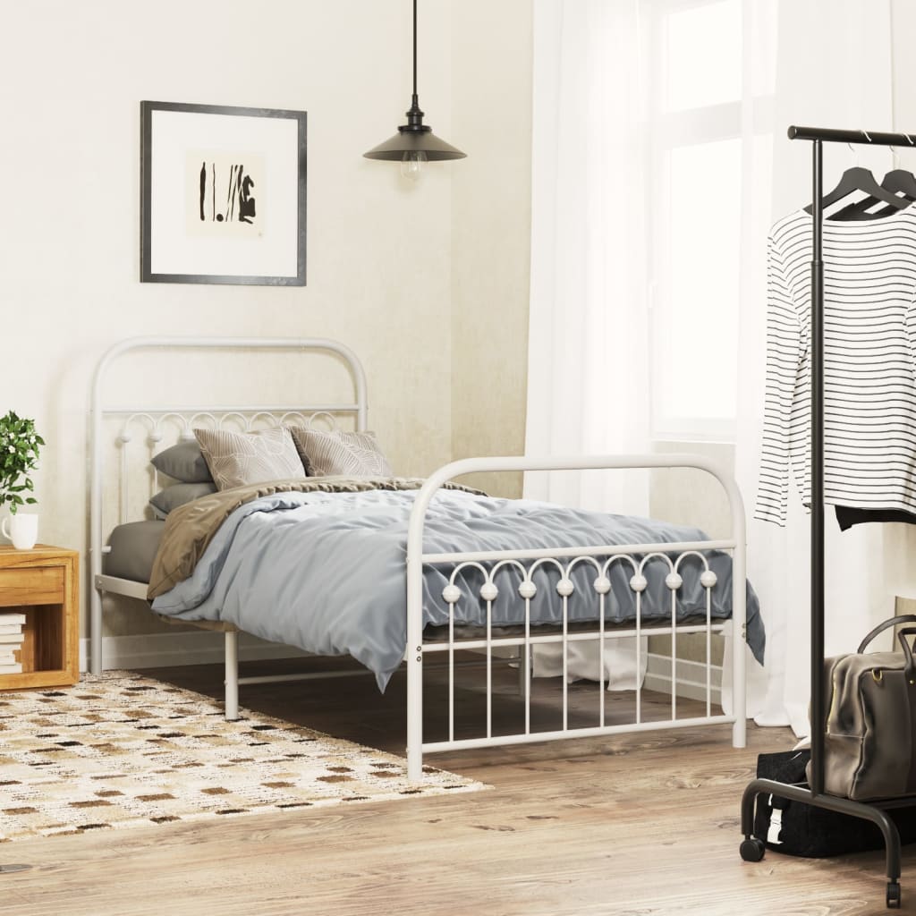 Giroletto con Testiera e Pediera Metallo Bianco 90x200 cm | homemem39
