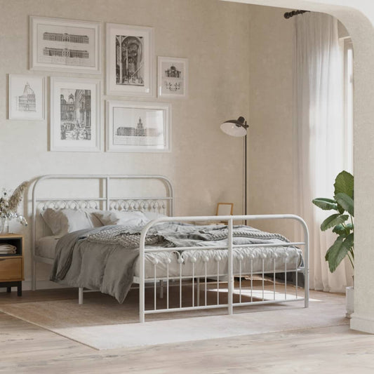 Giroletto con Testiera e Pediera Metallo Bianco 137x190 cm | homemem39