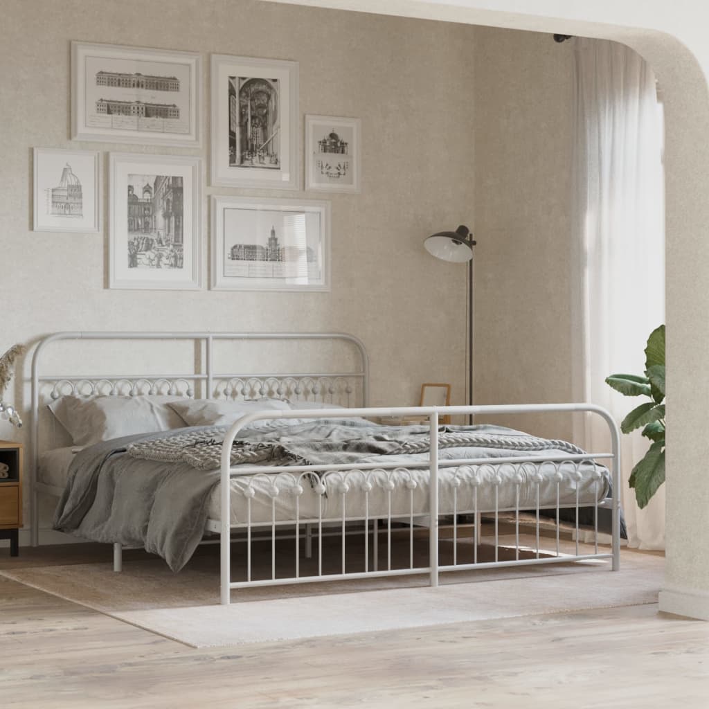 Giroletto con Testiera e Pediera Metallo Bianco 183x203 cm | homemem39
