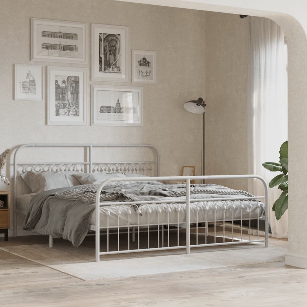 Giroletto con Testiera e Pediera Metallo Bianco 183x213 cm | homemem39