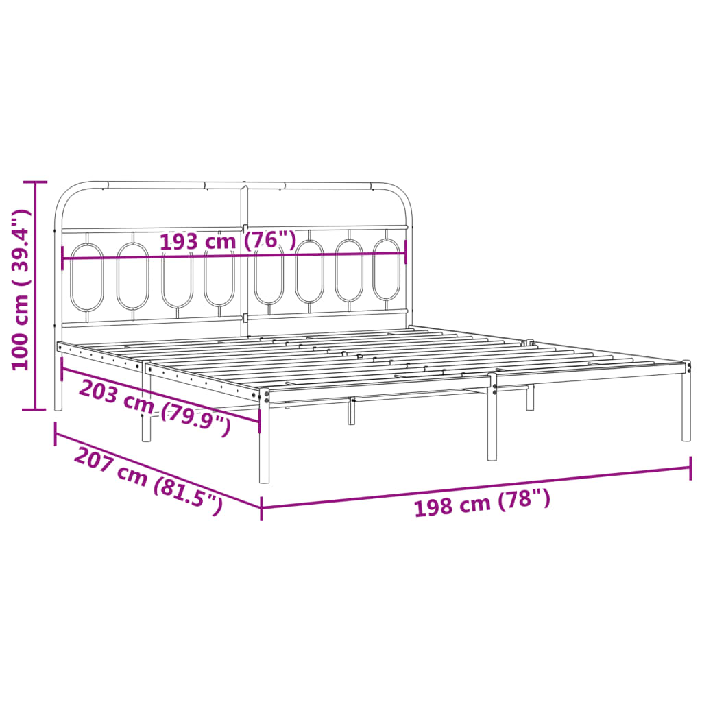 Giroletto con Testiera in Metallo Nero 193x203 cm | homemem39