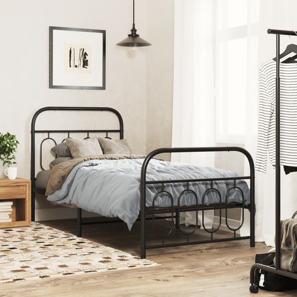 Giroletto con Testiera e Pediera Metallo Nero 80x200 cm | homemem39