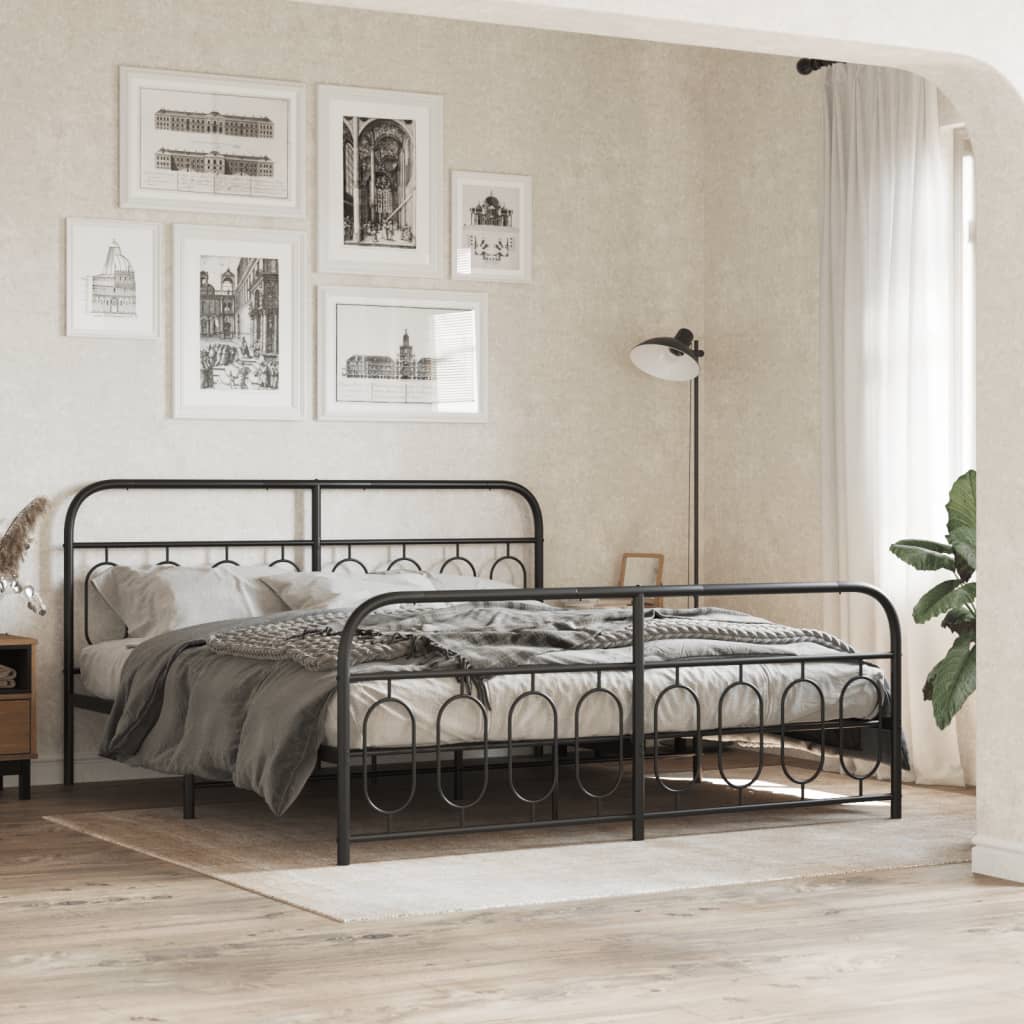 Giroletto con Testiera e Pediera Metallo Nero 193x203 cm | homemem39