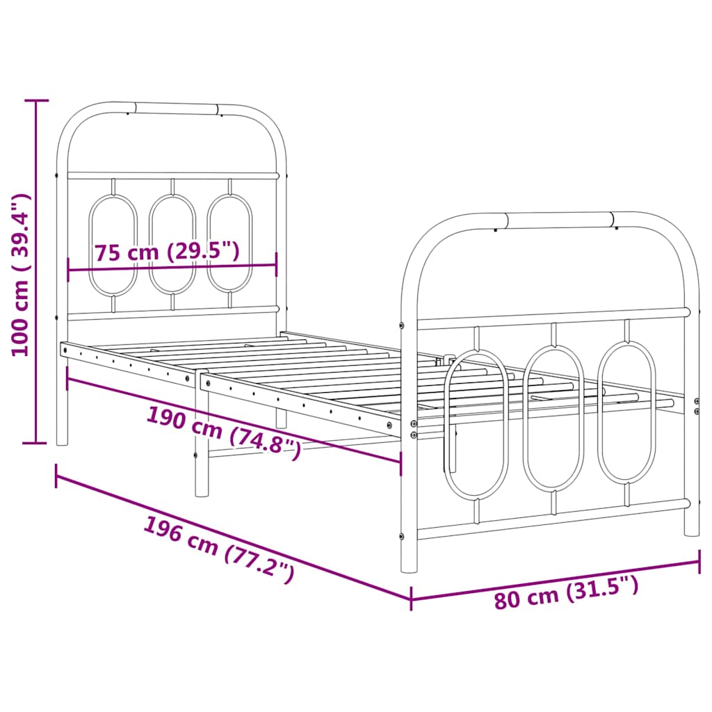 Giroletto con Testiera e Pediera Metallo Bianco 75x190 cm - homemem39