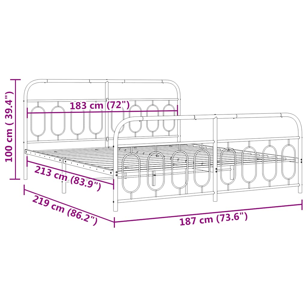Giroletto con Testiera e Pediera Metallo Bianco 183x213 cm | homemem39