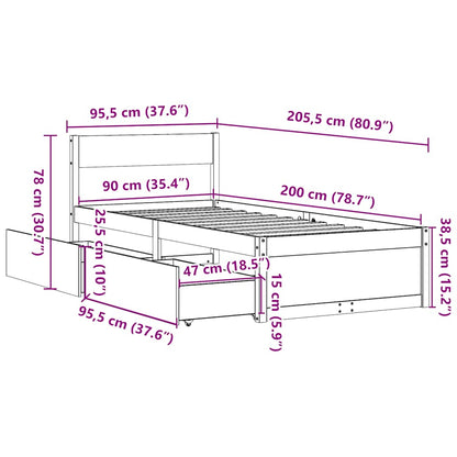 Letto senza Materasso Bianco 90x200 cm Legno Massello di Pino | homemem39